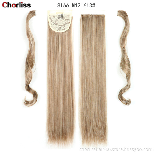 20 inch  Comfortable Long Straight Cheap Instant Clip In Wrap Around Ponytail Extension Hair pieces Synthetic Hair Ponytails
